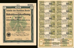 Anleihe des Deutfchen Reichs Schuldverfchreibung - 10,000 German Mark Bond (Uncanceled)